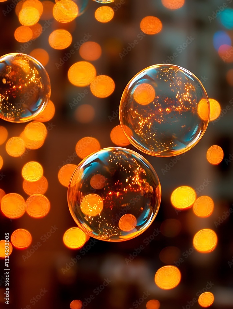 Aufkleber abstract bubbles floating through a sparkling bokeh lightscape night