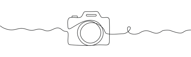 Hand drawn digital camera icon, one-line art drawing Camera, Camera continuous outline Vector illustration.