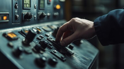 Hand Operating Control Panel on Industrial Machine in Factory Setting