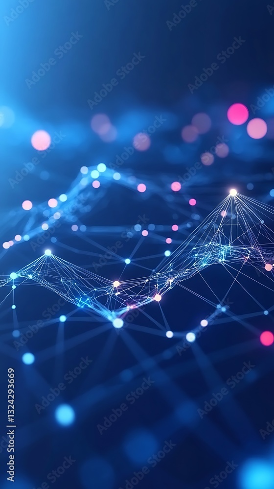 Poster abstract futuristic blue background with connected dots and lines