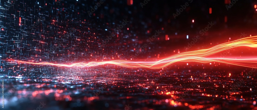 Poster a bold and striking red and black background featuring lines that convey motion and energy in a mode