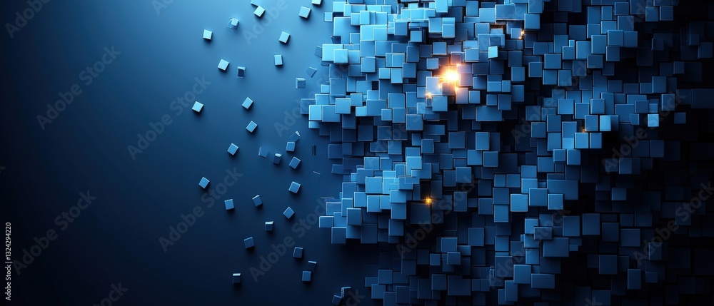Poster blue background featuring overlapping squares creating a modern abstract design for digital technolo