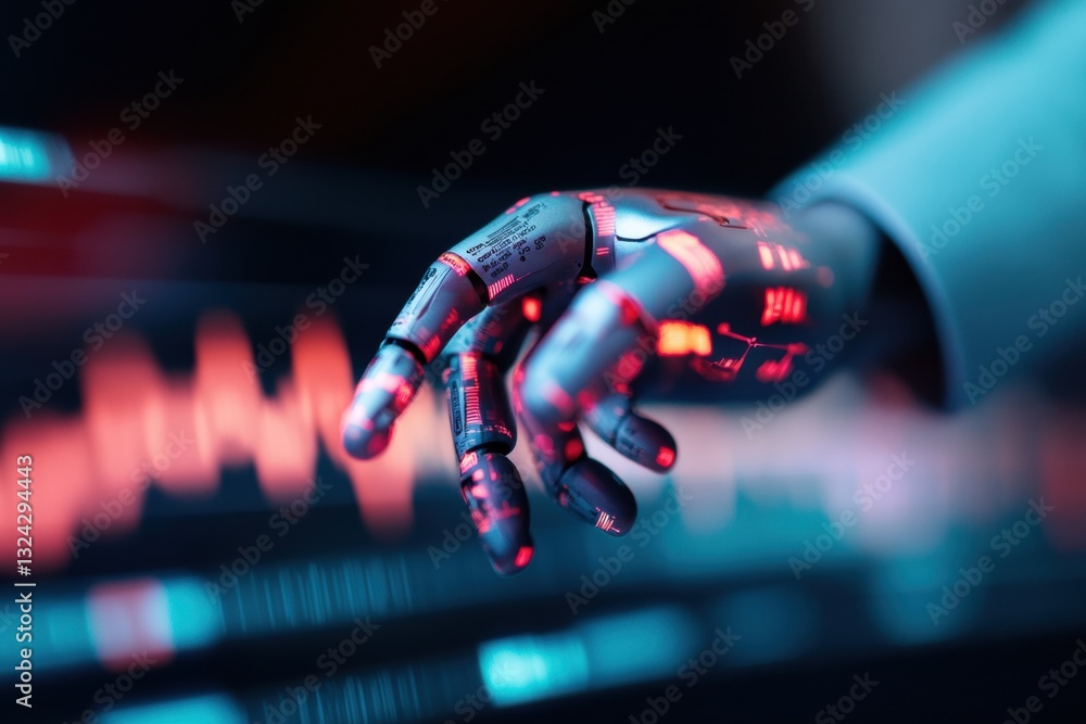 Poster cybernetic fusion next-gen prosthetic innovation showcasing advanced robotics, ai-driven design, and