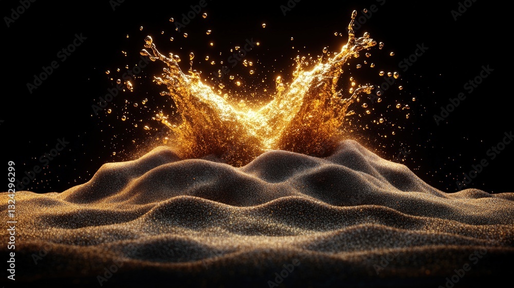 Poster captivating sand pile with a refreshing splash of water creating a dynamic scene of nature's element