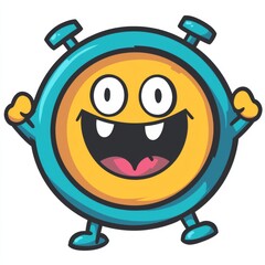 Cute Cartoon Alarm Clock Character with Joyful Expression