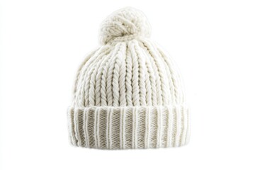 Cozy white knitted beanie with a playful pom-pom ready for winter adventures outdoors isolated on transparent background
