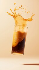 Foamy Pumpkin Latte Splash on a Warm Beige Background