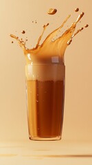 Foamy Pumpkin Latte Splash on a Warm Beige Background