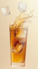 Refreshing Cold Beverage Splash with Floating Ice Cubes