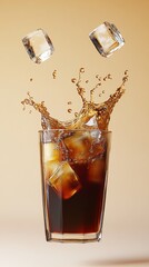 Refreshing Cold Beverage Splash with Floating Ice Cubes