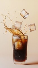 Refreshing Cold Beverage Splash with Floating Ice Cubes