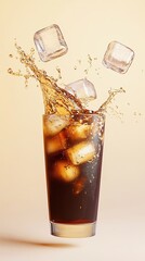 Refreshing Cold Beverage Splash with Floating Ice Cubes