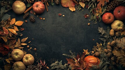 Autumn Harvest Still Life with Apples, Leaves and Warm Spices
