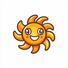 Naklejka premium Cute Cartoon Sun with Smiling Face and Radiating Rays