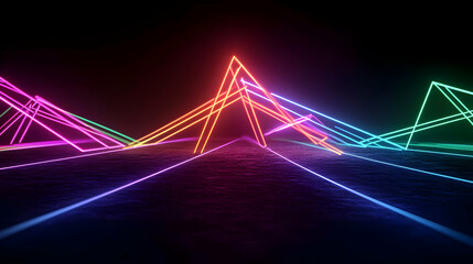 Obraz premium Vivid Neon Lights Illuminating A Dark Abstract Background With Geometric Shapes And Colorful Lines Creating A Futuristic Design For Modern Digital