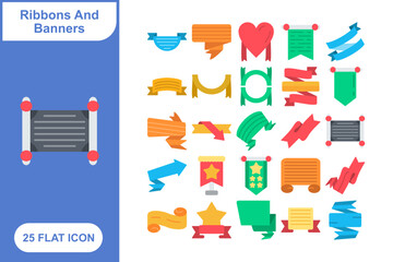 Ribbon and Banners Icon Set - 25 Decorative Ribbons, Banners, and Labels for Celebrations, Awards, and Promotions