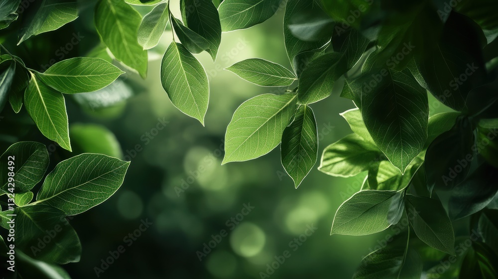 Aufkleber vibrant green leaves create a natural circular frame in a lush garden setting with a soft, blurred b