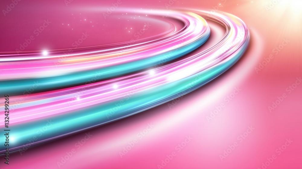 Poster colorful light trails create vibrant patterns in a dynamic abstract composition with pink and turquo