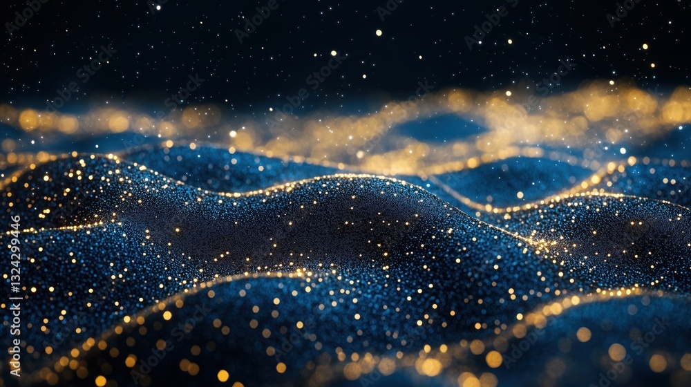 Aufkleber sparkling blue and gold particles create a mesmerizing abstract landscape of waves and textures in a