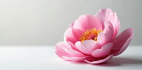Obraz premium Soft pink petals of peony unfolding on a pristine white surface, nature, spring