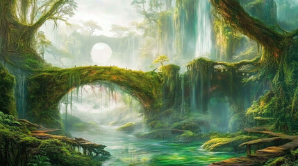 Tranquil Rainforest Scene with Flowing Water and Dense Vegetation