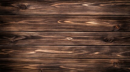 Dark brown wooden plank background, top-down flat lay view, featuring rich wood grain texture, ideal for design, backdrop, and rustic aesthetics.