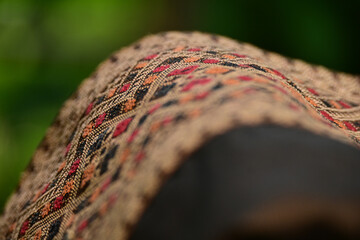 Exquisite brown cotton silk fabric (sarong) with silk thread decoration, local individual created...