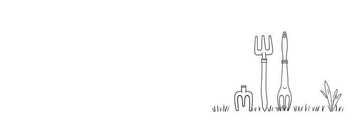 Obraz premium Minimalist Gardening Tools - Clean Line Drawing Design