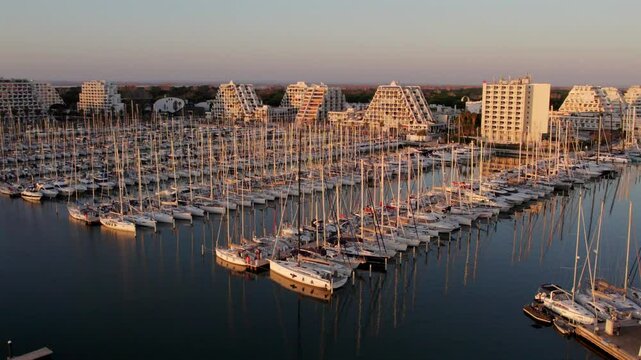 Aerial view of La Grande Motte France at sunset