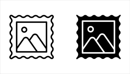Postage stamp frames icon set. Vector graphics. Editable stroke on white background