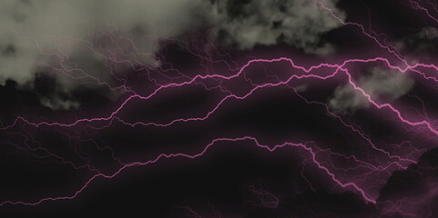Thunder, lightnings and rain on a stormy summer night in black and white. Lightning bolts in the sky at night. 
