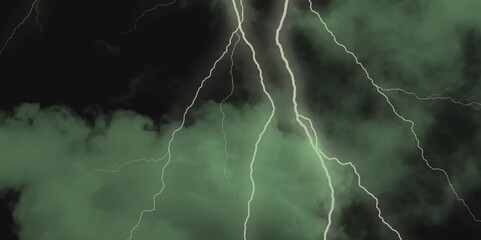 Thunder, lightnings and rain on a stormy summer night in black and white. Lightning bolts in the sky at night. 