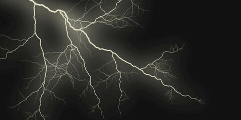 Thunder, lightnings and rain on a stormy summer night in black and white. Lightning bolts in the sky at night. 