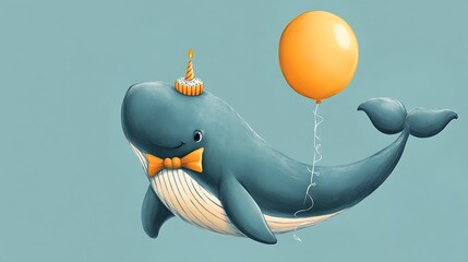 A Friendly Cartoon Whale Wearing A Bowtie And Birthday Decoration