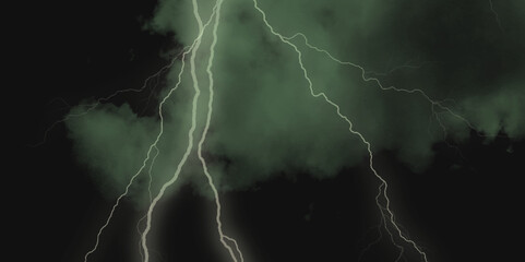 Thunder, lightnings and rain on a stormy summer night in black and white. Lightning bolts in the sky at night. 