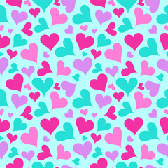Seamless pattern with colorful hearts. Vector flat illustration for postcards, packaging, textiles