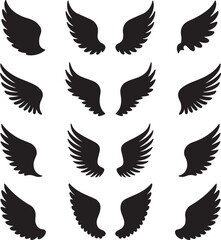 Set of black Bird wings icons vector art illustration