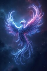 retrato de ave mistica con alas de fuego