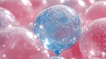 Close-Up View of Pastel Blue and Pink Bubbles Creating a Soft, Playful Texture