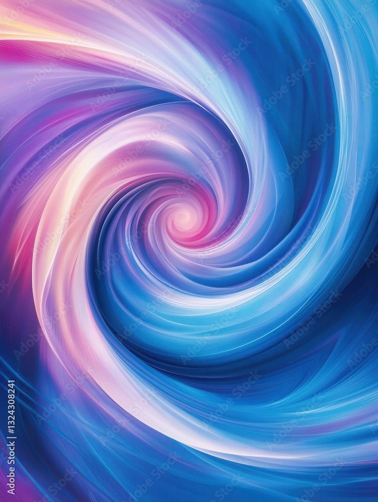 Poster colorful swirling patterns creating dynamic visual balance with vibrant blue, purple, and pink hues 
