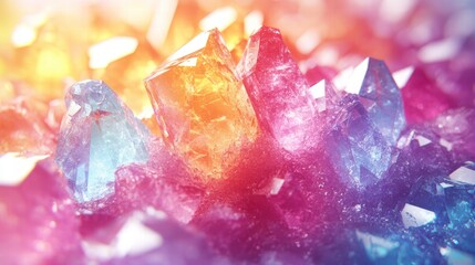 Fototapeta premium Colorful Iridescent Crystal Texture with Sparkling Light Reflections and Pastel Gradient Shades