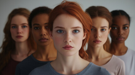 Obraz premium Group of diverse multiracial and multi ethnic female woman smiling. International Women's day