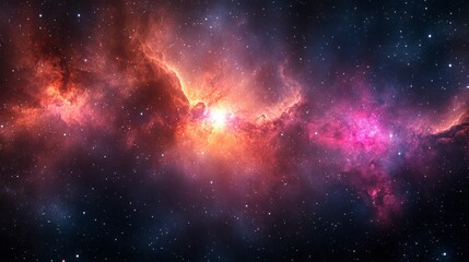 Naklejka premium Colorful Cosmic Nebula Texture with Purple and Orange Hues Against a Starry Background