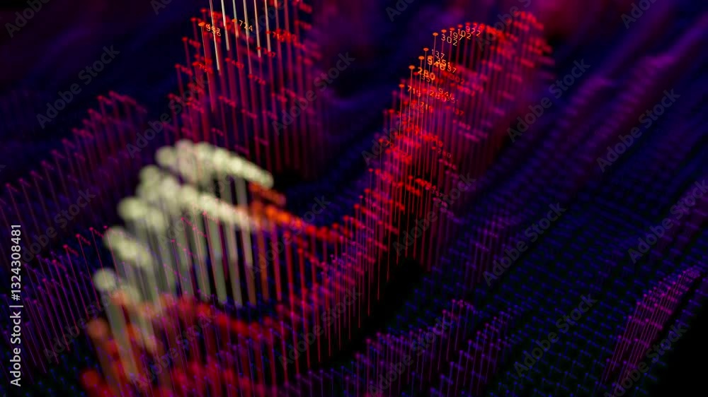 Poster big data complex wave graph animation. quantum computing. cyber space of ai technology. futuristic g