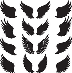 Fototapeta premium Set of black Bird wings icons vector art illustration