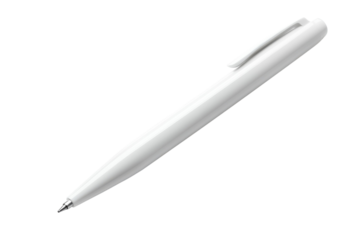 A sleek white pen resting on a bright, minimalistic surface with soft natural lighting isolated on transparent background