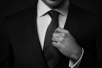 businessman adjusting his tie