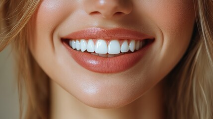 Perfect smile close-up with white teeth, full lips, healthy gums, a captivating beauty and oral hygiene image for dental and cosmetic services.