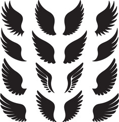 Set of black Bird wings icons vector art illustration
