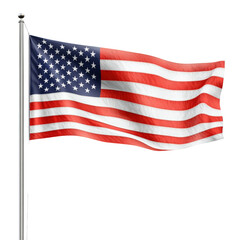 Majestic american flag flying proudly against a clear blue sky symbolizing freedom and national identity isolated on a white background.